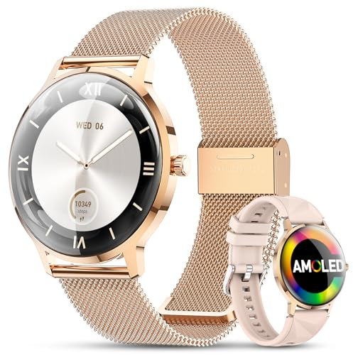 WalkerFit Montre Connectée Femme 2025, Écran AMOLED 40mm Ultra-Fin Courbé, Chargeur Magnétique, Montre Sport Femme avec Fonction Féminine/IP68 Étanche, Smartwatch pour Android iOS