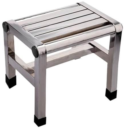 Folpus Sgabello da Doccia con Poggiapiedi in Acciaio Inox, Sgabello da Bagno per Soggiorno, Comodino, Cucina, 31 Cm X 21.6 Cm X 31 Cm