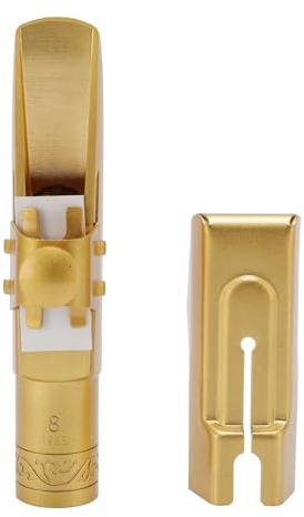 Alt-Saxophon-Mundstück mit Kappe, 8C Messing-Metall-Mundstück Vergoldet Alt-Sax-Mundstück für Saxophon-Profis und Anfänger, Robust und Elegant