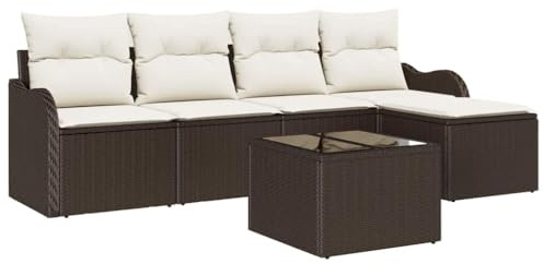 vidaXL 5-teiliges Garten-Sofa-Set modular mit Kissen in Braun, aus Poly-Rattan. Wetterfeste Outdoor-Sitzmöbel für Terrasse und Garten – modern.