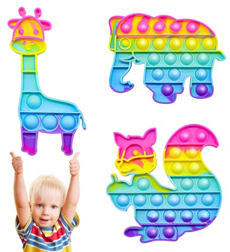 NHPY 3 Stück Pop On It Für Kinder, Popit Fidget Toy, Anti Stress Spielzeug Für Kinder, Kindergeburtstag Mitgebsel & Stressabbau Spielzeug Für Schule, Weihnachtsfeiern(3Form)