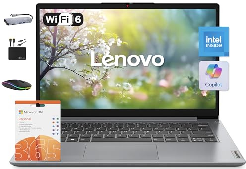Lenovo IdeaPad 14 Zoll Laptop Computer 2025, 12 GB RAM, 884 GB Speicher (256 GB SSD + 128 GB eMMC + 500 GB Ext), Intel Core Prozessor, UHD Grafik, langer Akku WiFi-6, MarxsolAccessory, 1 Jahr Office