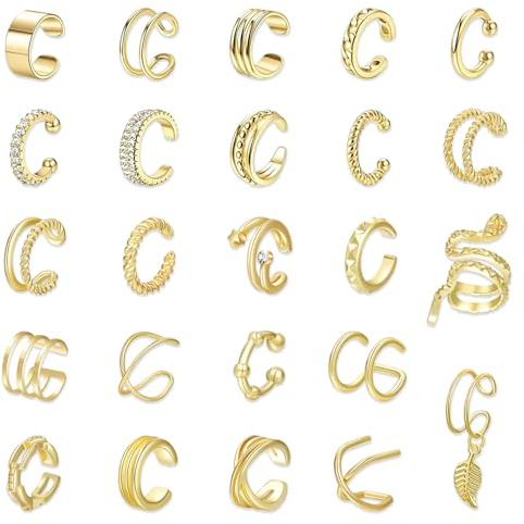 ZXTGBQ 24Paare Ear Cuff Gold, Ear Cuff Set für Damen Ohne Piercing, Fake Piercing, Ohrringe Ohne Ohrloch, Non piercing Fake Helix Knorpel Wrap Cuff Ohrringe Ohrklemme