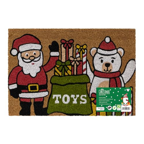 JVL Latex Backed Coir Entrance Doormat, 40x58cm, Santa
