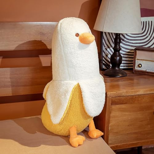 Ente Kissen, Plüschtier BananeEnte Stofftier, Kawaii Ente Plüsch, Banane Kuscheltier, Plüschkissen, Weiches Spielzeug, Wurfkissen Schmusetier, Geschenk Gefüllt für Kinder Mädchen Jungen (Weiß)