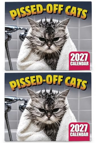 2 Stück Peed-Off Cats Kalender 2027, wütender Katzen Wandkalender | Kreativer Monatskalender mit lustigen Katzen-Motiven, Familienkalender für Katzenliebhaber – 12 Monate