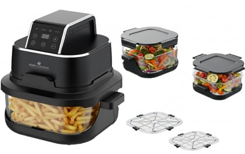 Heißluftfritteuse, 4L & 1,5L Glas, Doppelkorb, Touch Display, 7 Programme, Nachtschwarz,1500W (KHF-400 Standardausführung)