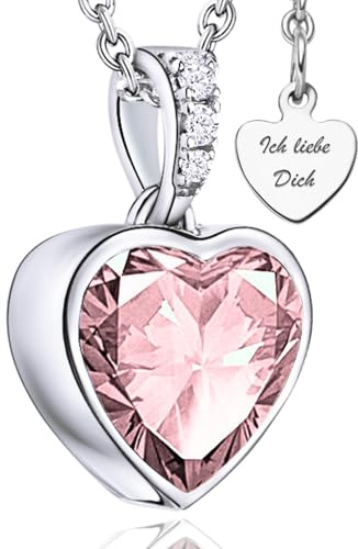 Halskette Damen 925 Silber – Herzkette mit Zirkonia „Ich Liebe Dich“ | Silberkette mit Herz Anhänger – Geschenk für Freundin, Frau zum Geburtstag, Jahrestag & Hochzeitstag – Kette nickelfrei