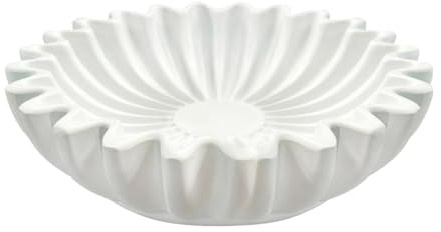 Moderna resina decorativa para decoración elegante del hogar, elegante frutero, forma de vieira antigua con detalles refinados de estriado (blanco, 15 x 15 x 5 cm)