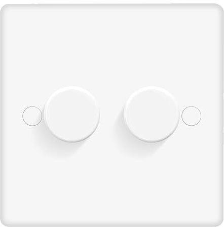 EVOGES Vector Push Dimmer Switch – White Gloss, LED Compatible, 250VA, 1 Gang or 2 Gang Options (2 Gang)