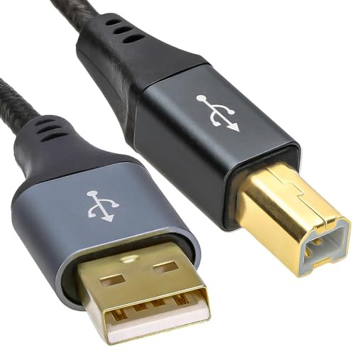 kenable PRO Metal USB 2.0 Printer Cable A to B Male Braided Shielded Lead 24AWG Gold Plated Black 1.5m