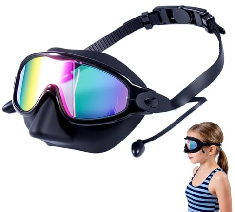 Masque de Natation Enfant | Vue panoramique, anti-buée avec cache-nez et bouchons d'oreilles - Équipement de piscine pour garçons et filles,Pour Plage Snorkeling Plongée De 3 À 14 Ans Garçons Filles S