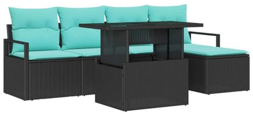 vidaXL Gartensofa-Set 6 STK. Schwarz und Blau Poly-Rattan