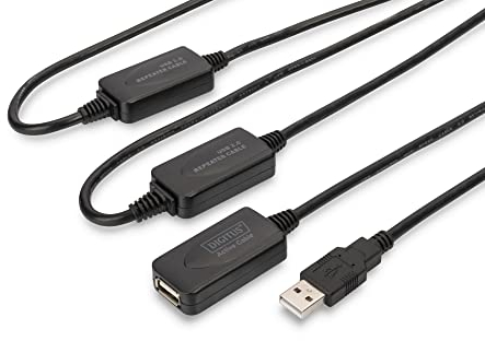 DIGITUS Câble d'extension Actif USB 2.0 - Câble répéteur - USB A mâle vers USB A Femelle - 25 m - 480 Mbit/s - Plug & Play - Alimenté par USB - Noir