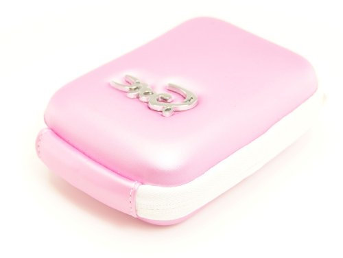 Croco® Shock Proof Water Resistant Digital Camera Case Bag - Multiple Colour (for Canon, Fuji, Sony, Panasonic Lumix, Samsung, Nikon, Pentax, Kodak, Olympus & More [Internal size 115 x 80 x 30mm MEDIUM] - Pink/White