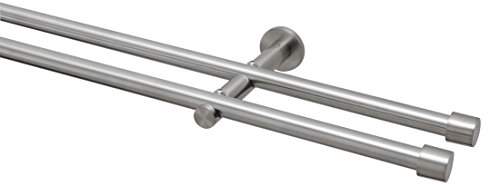 Garduna 240cm (2x120cm inkl. Verbinder) Gardinenstange Ø 16mm Cap, 2-lauf, Edelstahl-Optik (ohne Ringe)