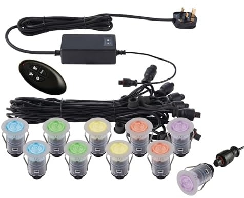 Saxby Ikon Pro 25mm Round Polished Stainless Steel RGB Colour Changing IP67 Outdoor Recessed Decking Garden LED Light Kit