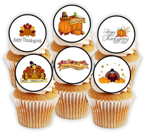 PRECUT Thanksgiving Cupcake Toppers, Edible Thanks-giving Mini Cake Decorations (48)