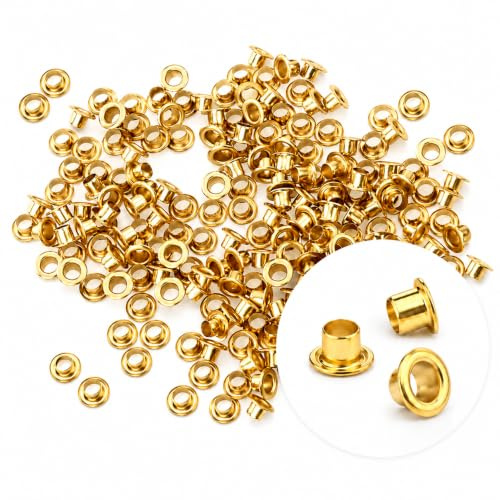 Craftmemore 3 mm Loch 200 Stück winzige Ösen selbstklebend für Perlen, Kleidung, Leder, Leinwand 3 mm gold