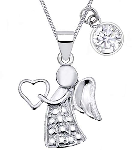 Goldene Hufeisen Kristall Schutzengel Anhänger mit Kette für Mädchen 925 Echt Silber Kinder Engel Taufe Halskette