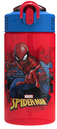 Zak Designs Marvel Spiderman Kids Spout Cover and Built-in Carrying Loop Made of Plastic, Leak-Proof Water Bottle Design (16 oz, BPA-Free)