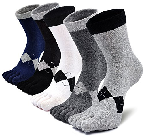 PUTUO Mens Running Toe Socks: Five Finger Socks Men Crew Sport Cotton Socks 5 Pairs