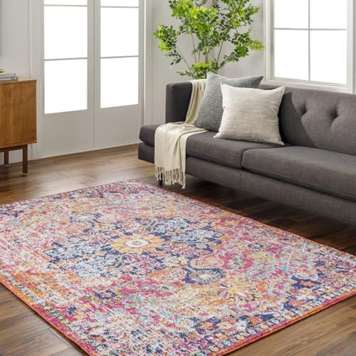 Livabliss Asmara Vintage 120x170 cm – Boho Style mit orientalischem Muster in Orange, Marine, Türkis & Burgunder, pflegeleicht & weich, für Wohnzimmer & Esszimmer