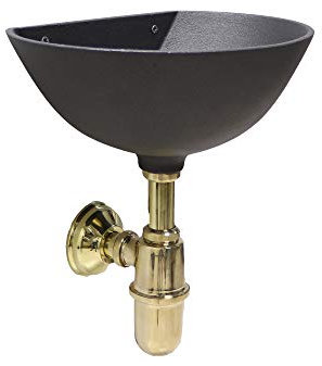 Fonderia Bongiovanni | Fontana a muro da esterno | Vasca a muro | Modello 600 | lavandino da esterno | grigio ghisa con sifone in ottone lucido per casa giardino