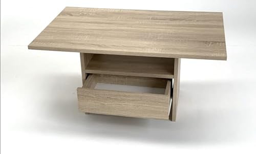 Möbel SD Couchtisch mit Schublade Wohnzimmertisch Celine Sonoma Eiche hell Sägerau