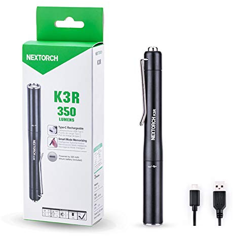 NEXTORCH Torcia a penna ricaricabile a LED, tascabile, 350 lumen, super luminosa, luce di tipo C con 3 modalità alta, media e bassa, impermeabile 1 m