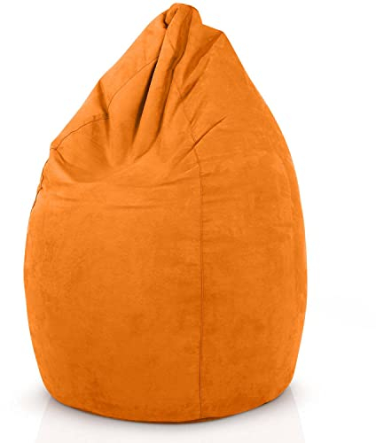 Green Bean Sitzsack mit Rückenlehne 60x60x90cm - Indoor Sitzkissen 220L Füllung Kuschelig Waschbar - Bean Bag Bodenkissen Lounge Chair Sitzhocker - Orange