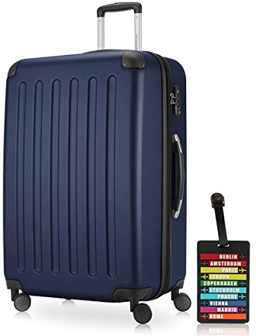 Hauptstadtkoffer - Spree - Hartschalenkoffer Rollkoffer + Kofferanhänger, erweiterbarer Reisekoffer, 4 Rollen, TSA, 75 cm, 119 Liter, Dunkelblau