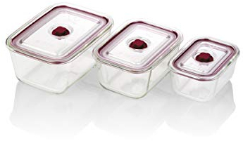 Jata HREC4204 - Recipientes Herméticos de Cristal, Capacidad de 500, 800 y 1500 ml, Para alimentos sólidos y líquidos, Aptos para congelador, microondas, horno y lavavajillas, Libre de BPA,