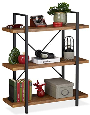 relaxdays étagère Industrielle, Meuble sur Pieds à 3 Niveaux, 102x90x33,5 cm, MDF & métal, Range-Livres, Marron/Noir