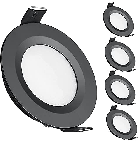 acegoo 4 x LED Einbaustrahler 12V Einbauleuchte 3W Flach Spot Loch 58-65mm Deckenleuchte Downlight für Wohnmobil Boot Wohnwagen Auto Camper Yacht Bad Möbel, Voll Aluminium Kaltes Weiß(Schwarz)