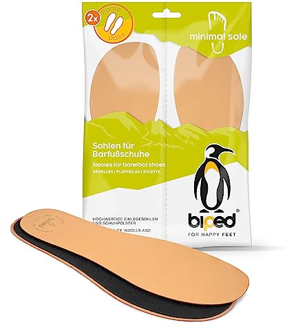 biped minimal sole LEDIGOS - 2 Paar Einlegesohlen für Minimal- & Barfußschuhe - Premium Leder Einlagen mit Aktivkohle - Schuheinlagen für Erwachsene und Kinder(42)