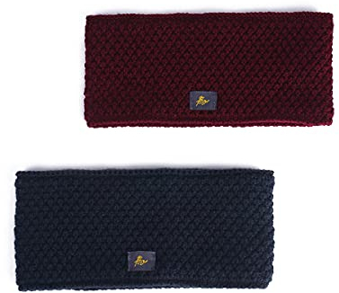 AnJuHoPa Headband Ear Warmer Headband with Fleece Lining for Men and Women, (Flat)winered And Navy, One size