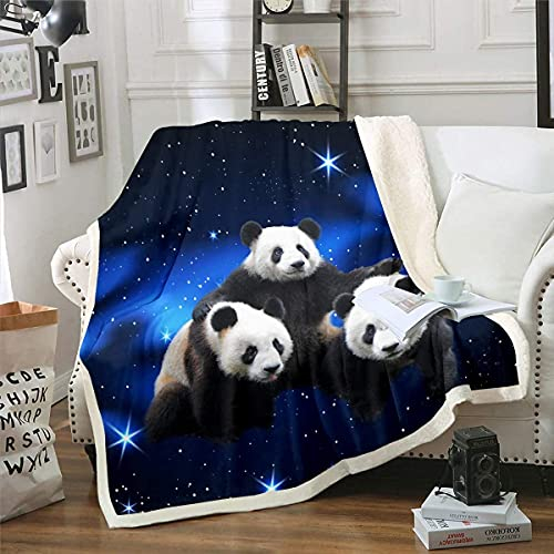 Loussiesd Panda Plüschdecke Galaxy Space Panda Bär Kuscheldecke für Kinder Jungen Mädchen Süße Wildtier Sherpa Decke Ultra weich Sterne Cartoon Riesenpanda Fuzzy Decke 150x200cm für Sofa