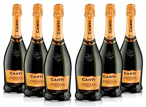 Canti - Prosecco D.O.C. Millesimato, Extra Dry Wine 10.5%, Italian Glera Grape Variety from Veneto, Fruity and Floral Taste, 6x750 ml