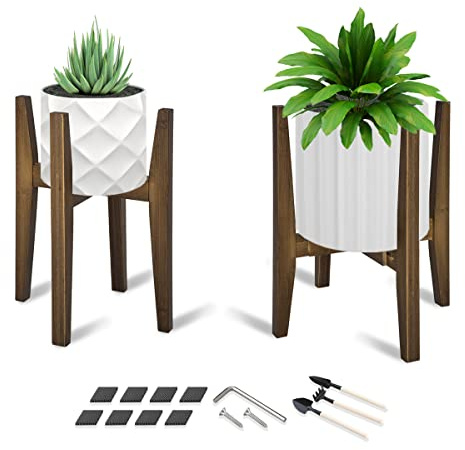 Oergke 2 Stück verstellbarer Pflanzenständer, Eckblumenhalter für Wohnzimmer, passend für 20.3 bis 30.5 cm große Töpfe (Topf und Pflanze nicht im Lieferumfang enthalten) (Walnuss)