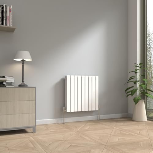 NRG 600 x 612mm Horizontal Radiator Gloss White Double Flat Panel | Central Heating Heater Radiator, Mild Steel, Powder Coated Finish, Modern, Designer Radiator, for Kitchen, Bathroom, Bedrom