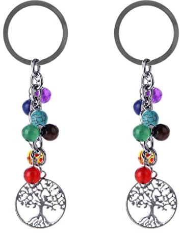LIUJZZJ 2pcs Schlüsselbund Natürlich Edelstein Lebensbaum Schlüsselanhänger 7 Chakra Anhänger Schlüsselring Keychain Schmuck