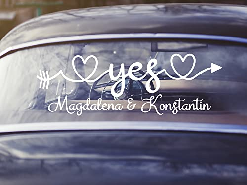 GRAZDesign Autoaufkleber Hochzeit personalisiert mit Namen, Auto-Aufkleber Just Married, weiß (Yes)