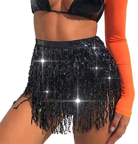 Ushiny Sparkle Paillette Fringe Mini Röcke Sparkly Tassel Rave Kostüm Festvial Shorts für Damen