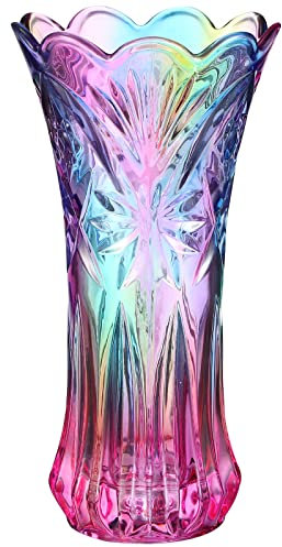 Sewroro Vaso in vetro di cristallo arcobaleno, vaso rettangolare moderno per fiori e piante, vaso da tavolo, centrotavola decorativo