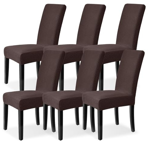Dubest Stuhlhussen 6er Set,Stretch Stuhlüberzug Waschbar Stuhlbezug Elastische Abnehmbarer Stuhl Bezug Schutz für Bankett Hotel Hochzeit Party Esszimmer Restaurant Küche Deko(Braun)