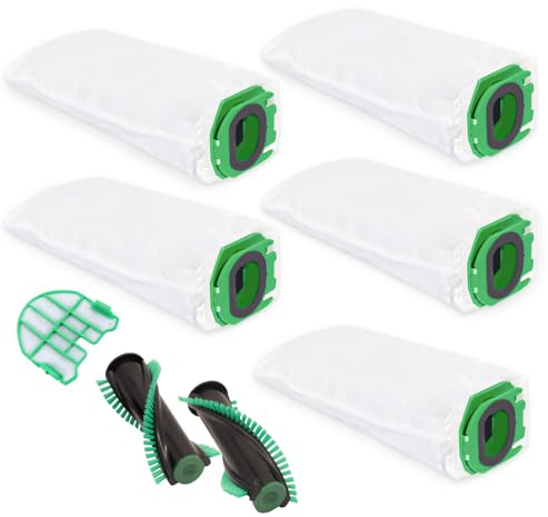 PRIMEBAG - 5 Staubsaugerbeutel + Filter + Rundbürsten passend für Vorwerk VB100 mit EBB100 Akku-Elektrobürste - Ersatz für FP100 Filtertüten - Hochwertiges Sparset - Bestleistung beim Saugen