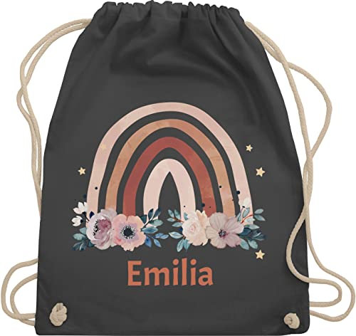 Turnbeutel Rucksack - Boho - Geschenk Regenbogen mit Name personalisiert I Rainbow - Unisize - Dunkelgrau - personalisierter beutel kindergartenbeutel bohemian blume stoffbeutel