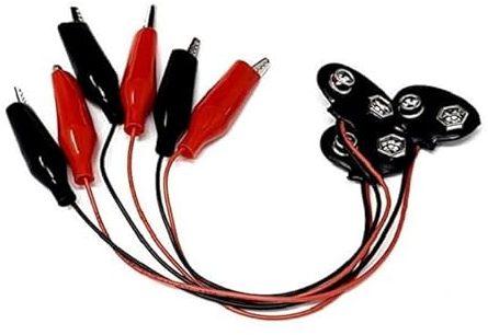 Mugetech 10 Pcs 9V Battery Snap Wire Connectors, 9v Battery Snap to Dual Alligator Clips Cable (15cm)