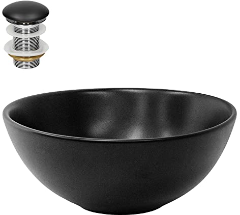 ML-Design Waschbecken aus Keramik in Schwarz matt Ø 280 x 150 mm mit Ablaufgarnitur, Runde Aufsatzwaschbecken, Moderne Waschtisch, Waschschale Waschplatz Handwaschbecken, für Badezimmer/Gäste-WC